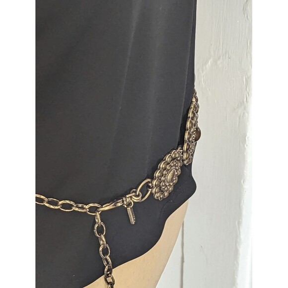 Chico’s Gold Tone Chain Link Belt Floral Medallion Cabochon Boho Hip Waist - Picture 2 of 3